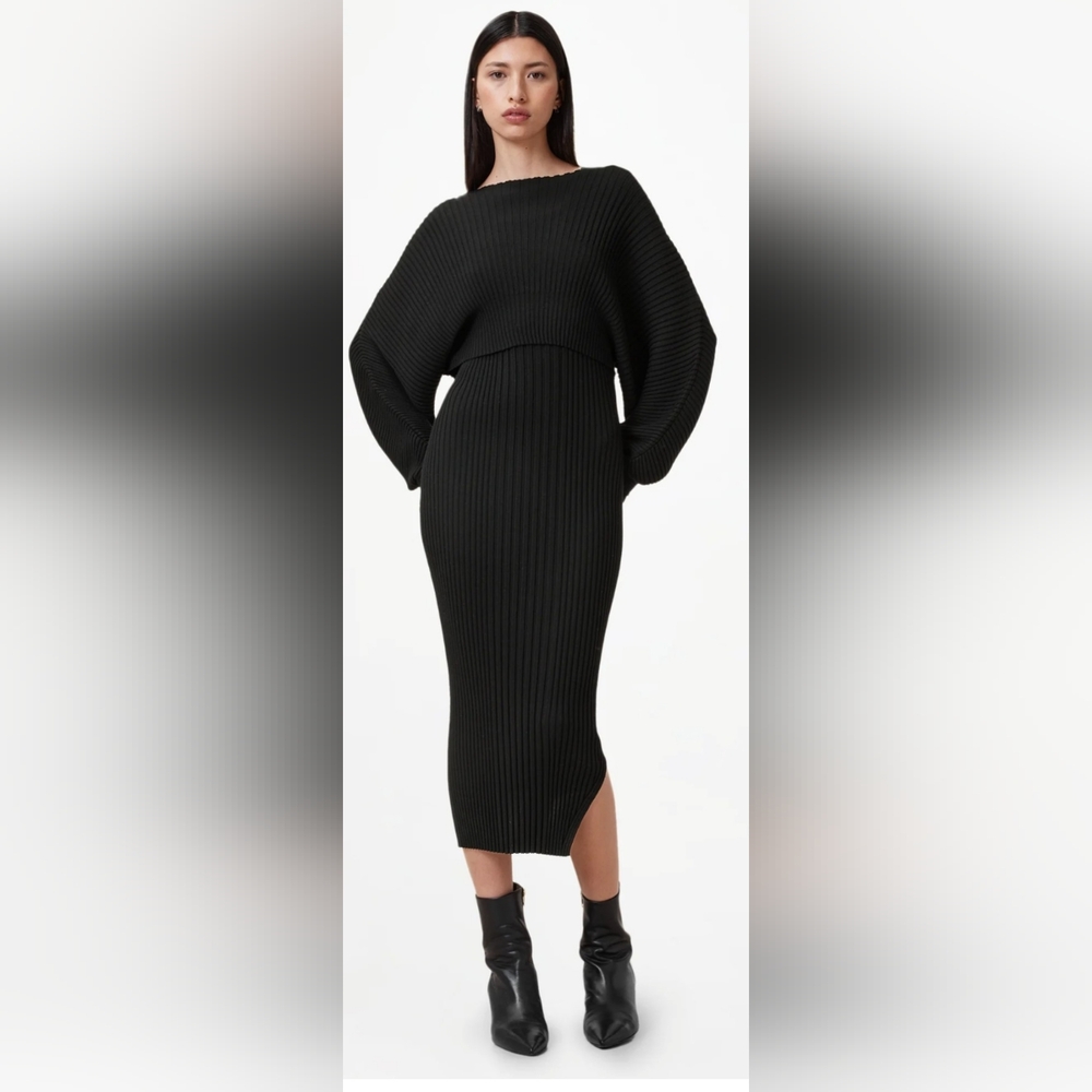 Current Air Black Ribbed Sweater Midi Dress | Bodycon Knit | Size Medium